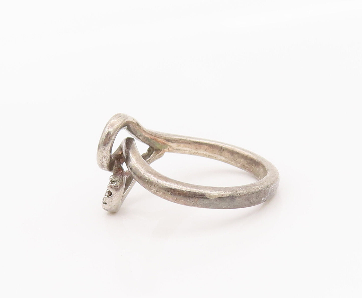 925 Sterling Silver Vintage Ring Swirled Real Diamonds Heart Sz 4.5  RG27625
