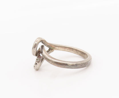 925 Sterling Silver Vintage Ring Swirled Real Diamonds Heart Sz 4.5  RG27625