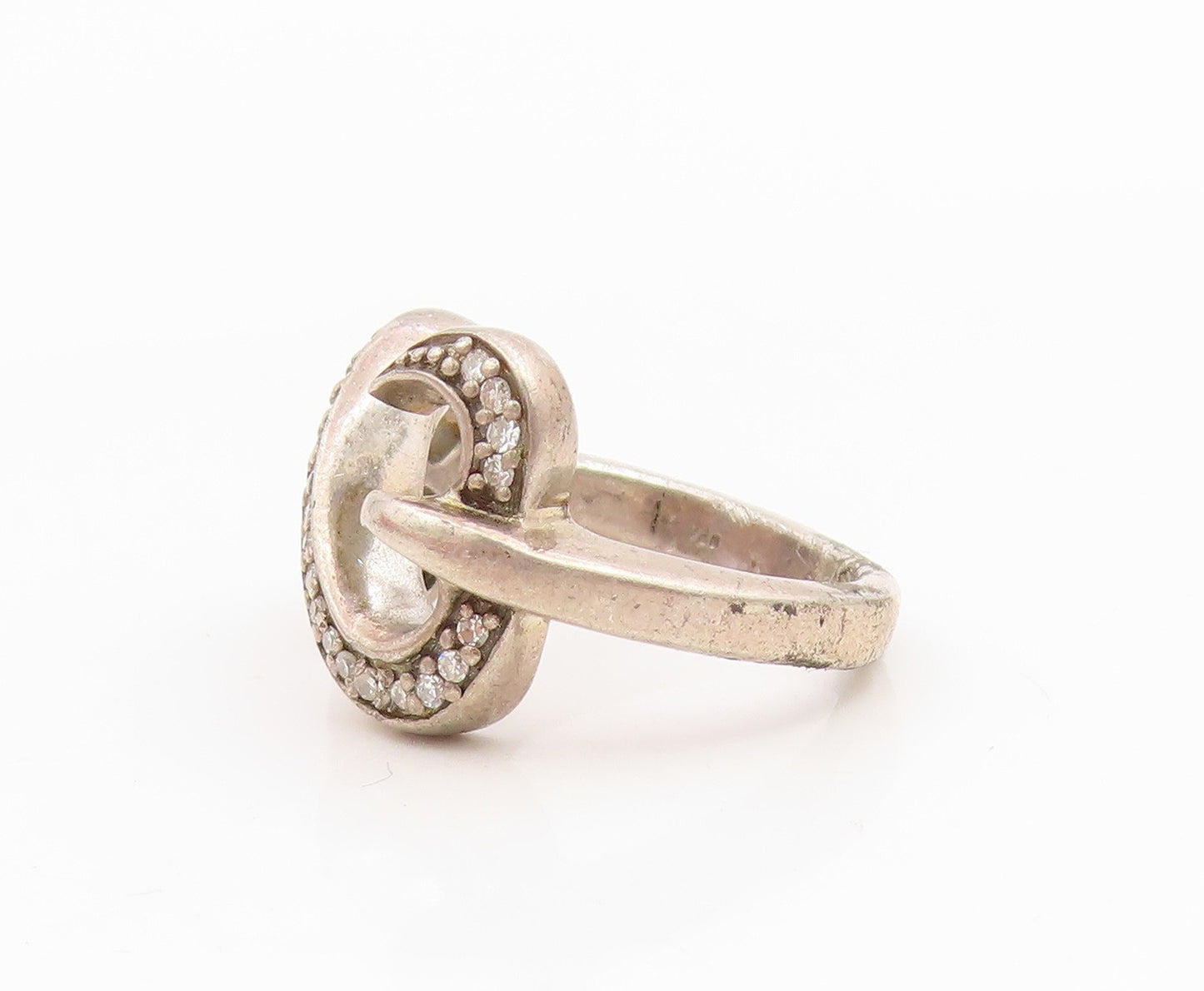 925 Sterling Silver Vintage Ring Genuine Diamonds Infinity Band  Sz 4.5  RG34909