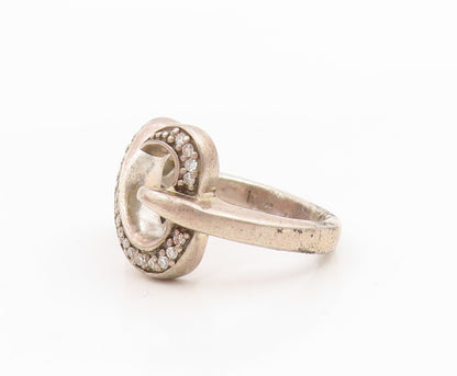 925 Sterling Silver Vintage Ring Genuine Diamonds Infinity Band  Sz 4.5  RG34909
