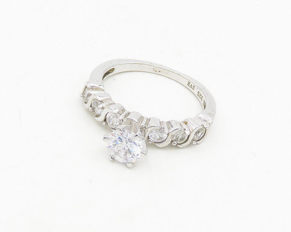 925 Sterling Silver  Cubic Zirconia Solitaire With Accents Ring Sz 8  RG18670