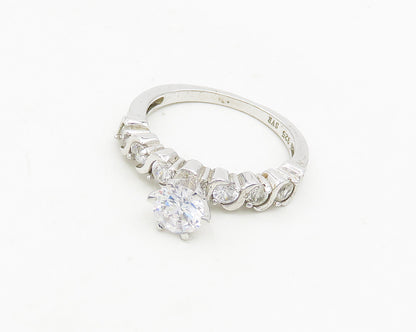 925 Sterling Silver  Cubic Zirconia Solitaire With Accents Ring Sz 8  RG18670