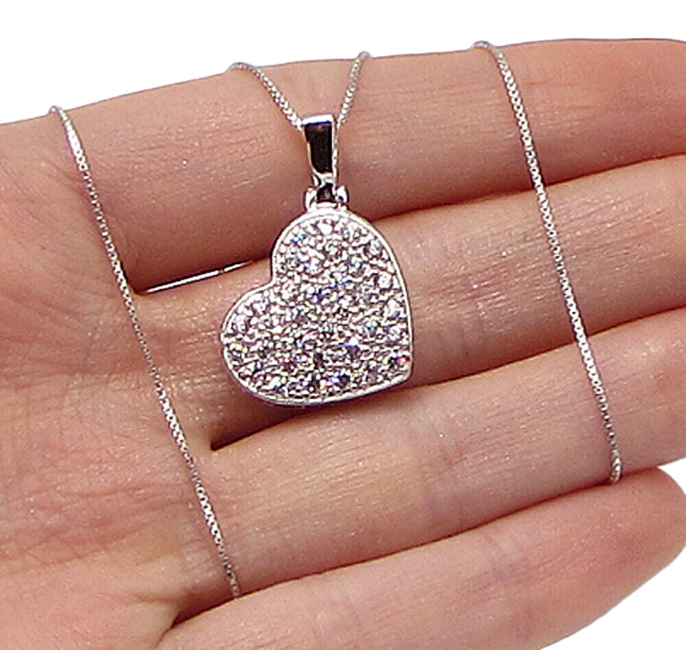 925 Sterling Silver  White Cubic Zirconia Love Heart Pendant & Chain  PT2464