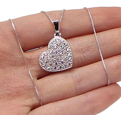 925 Sterling Silver  White Cubic Zirconia Love Heart Pendant & Chain  PT2464