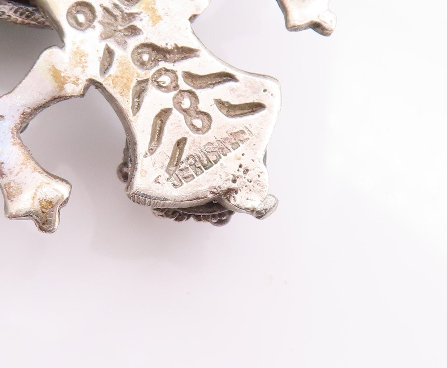 925 Sterling Silver Vintage Pendant JERUSALEM Antique Floral Checks Net  PT22958