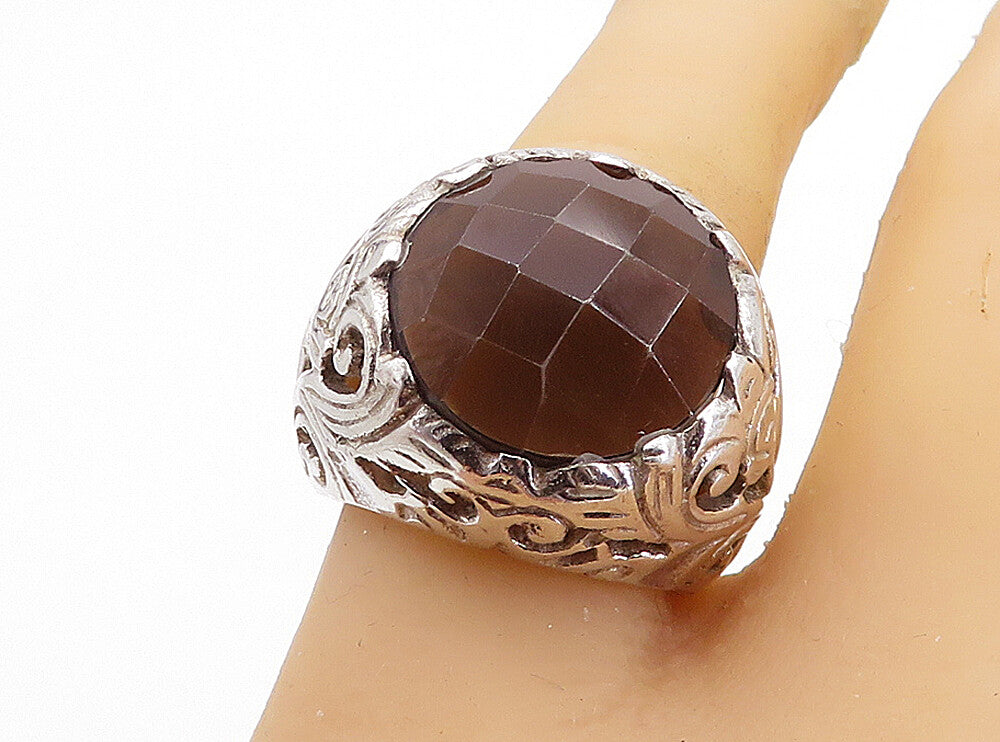 925 Sterling Silver  Vintage Topaz Floral Swirl Vine Cocktail Ring Sz 8 RG5760