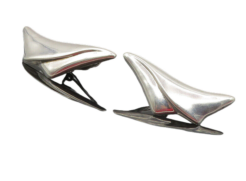 MEXICO 925 Sterling Silver  Vintage Modernist Non Pierce Drop Earrings  EG4780