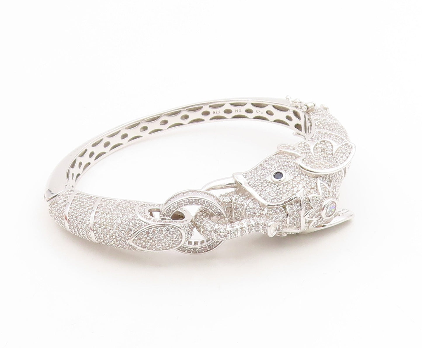 925 Sterling Silver Vintage Bracelet CZ Cluster Majestic Elephant Bangle BT11986