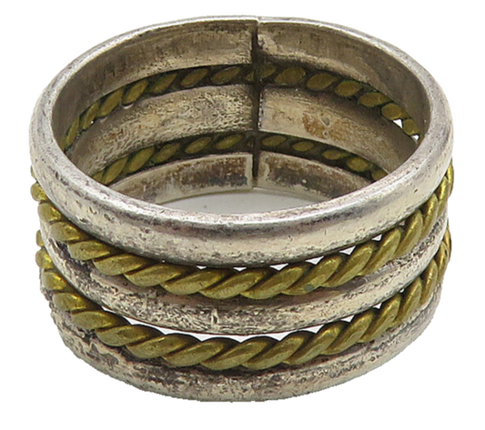 MEXICO 925 Sterling Silver  Vintage 2 Tone Rope Twist Band Ring Sz 7  RG10483