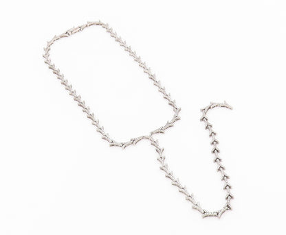 925 Sterling Silver Vintage Necklace CZ Classic Interlocking V Link Chain NE4916