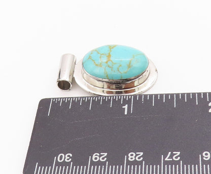 925 Sterling Silver Vintage Pendant Minimalist Oval Cabochon Turquoise  PT24556