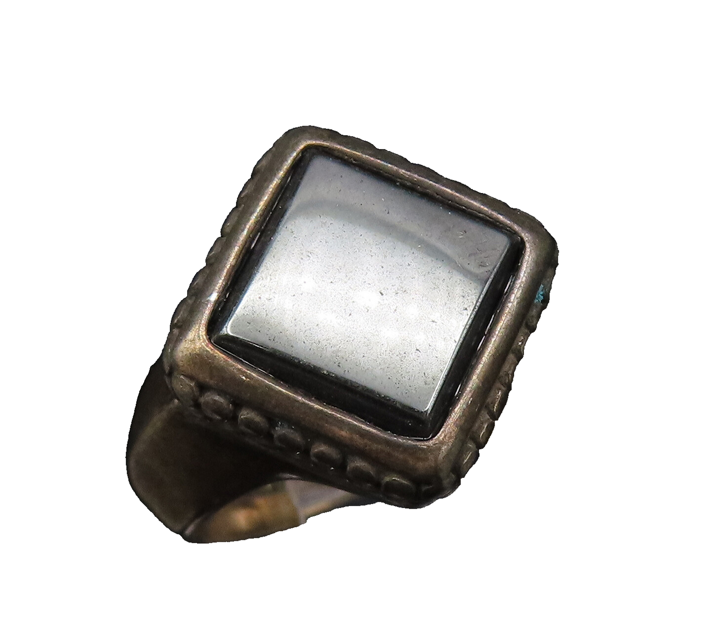 925 Silver  Vintage Diamond Shaped Hematite Dotted Detail Ring Sz 7  RG25796