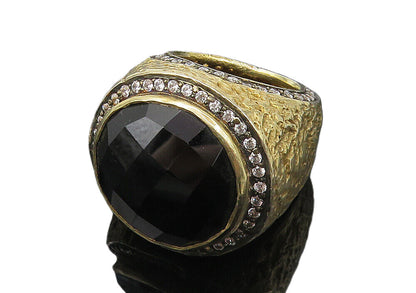 925 Sterling Silver Vintage Garnet & Cubic Zirconia Cocktail Ring Sz 6.5 RG10131