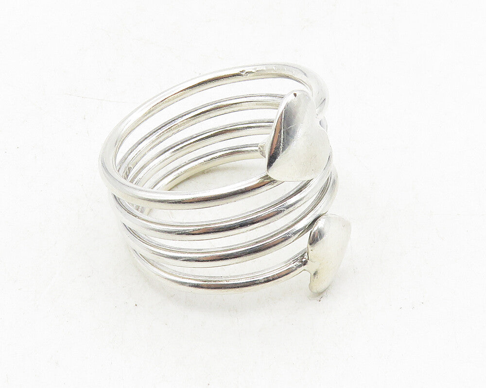 925 Sterling Silver  Shiny Polished Love Heart Bypass Band Ring Sz 10  RG9563