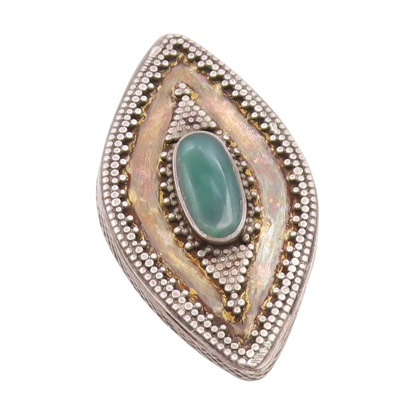 925 Sterling Silver Vintage Ring Green Onyx Marquise Shape Band  Sz 8  RG34935
