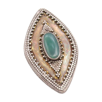 925 Sterling Silver Vintage Ring Green Onyx Marquise Shape Band  Sz 8  RG34935