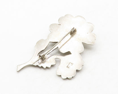 MEXICO 925 Sterling Silver  Vintage Antique Jasper Flowers Brooch Pin  BP5044
