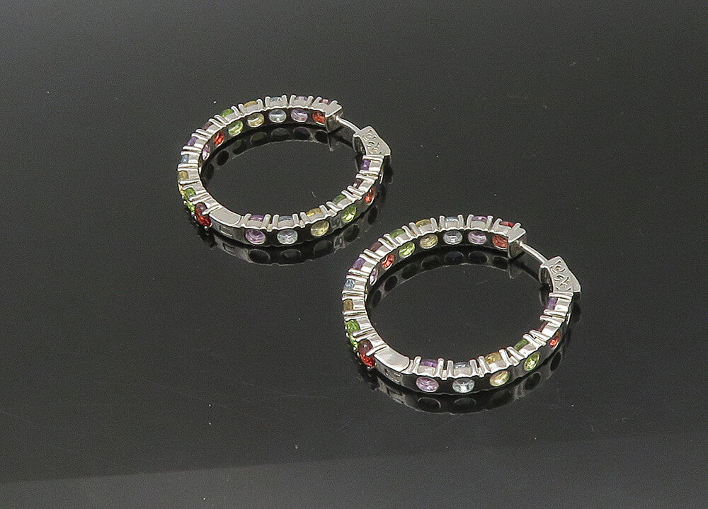 925 Silver  Vintage Topaz Amethyst Peridot & Garnet Hoop Earrings  EG10933