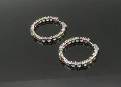 925 Silver  Vintage Topaz Amethyst Peridot & Garnet Hoop Earrings  EG10933