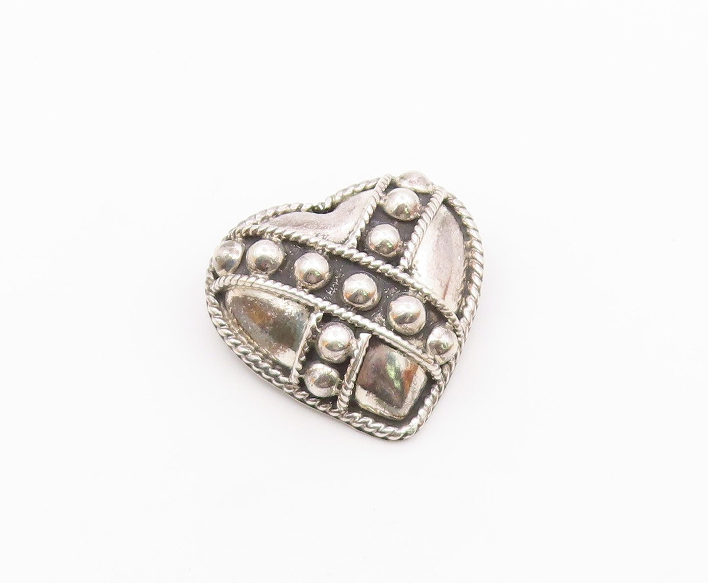 MEXICO 925 Sterling Silver  Vintage Love Heart Twist Dome Brooch Pin  BP3117