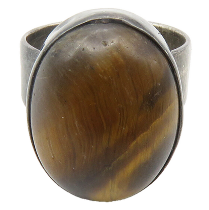 925 Silver  Vintage Cabochon Cut Tiger's Eye Cocktail Ring Sz 5.5  RG11904