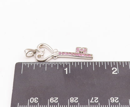 925 Sterling Silver Vintage Pendant Pink Topaz Inlay Key With Heart  PT23343