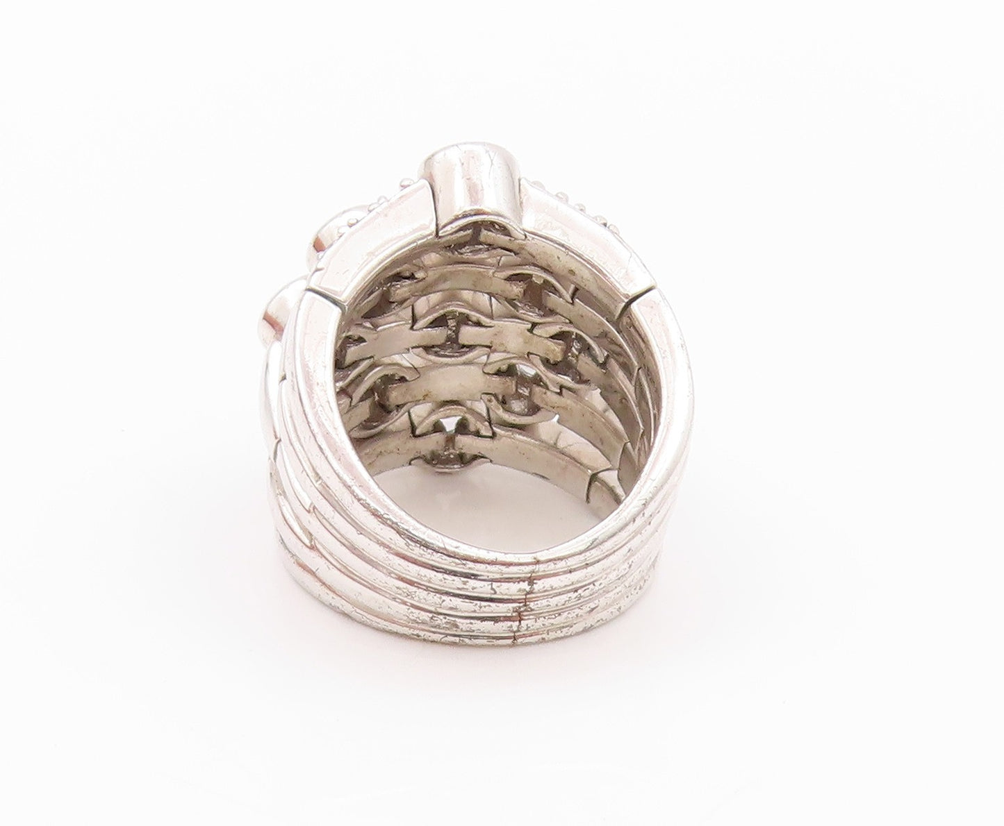 925 Sterling Silver Vintage Ring Modernist Cutout CZ Inlay Bands  Sz 5  RG32228