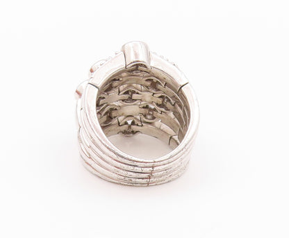 925 Sterling Silver Vintage Ring Modernist Cutout CZ Inlay Bands  Sz 5  RG32228