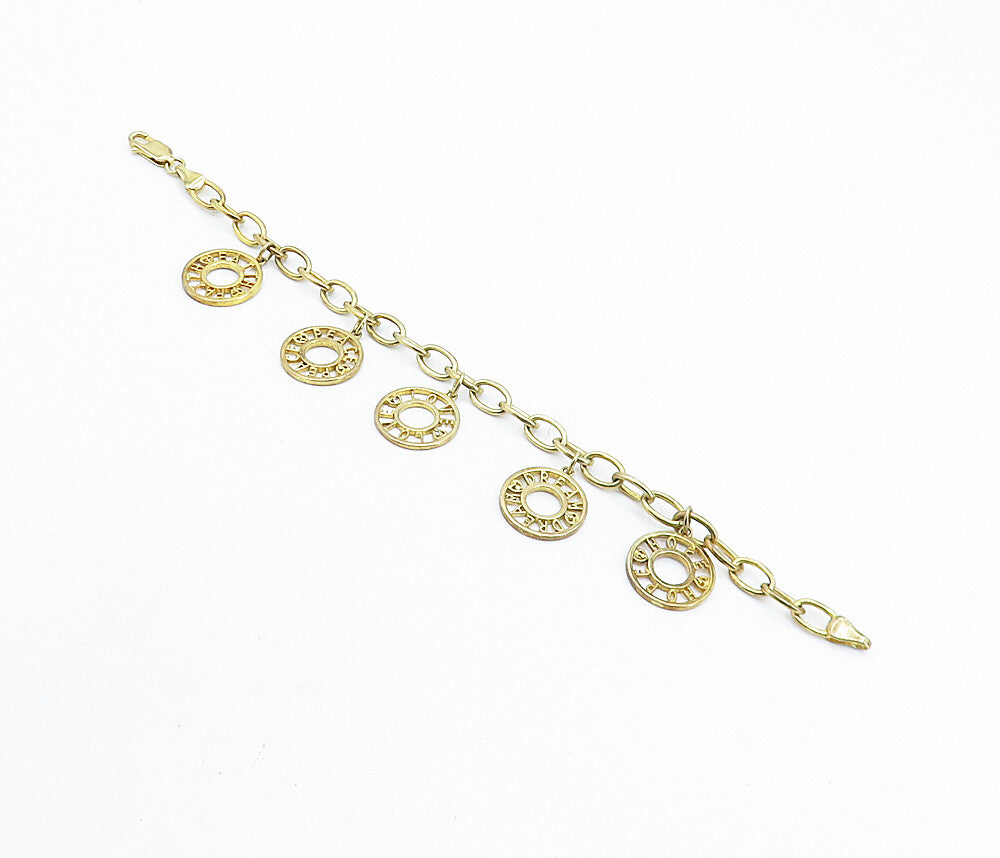925 Sterling Silver  Shiny Gold Plated Peace Charmed Chain Bracelet  BT3100