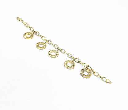 925 Sterling Silver  Shiny Gold Plated Peace Charmed Chain Bracelet  BT3100
