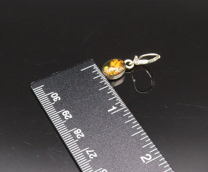 925 Sterling Silver  Vintage Fancy Floral Glass Art Dangle Earrings  EG12262