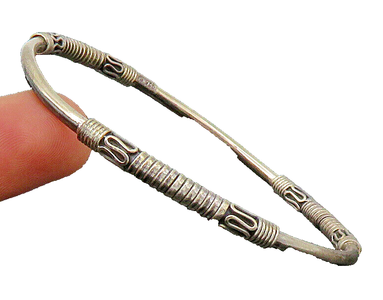 BALI 925 Sterling Silver Vintage Swirl Wire Wrapped Bangle Bracelet BT1196