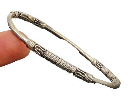 BALI 925 Sterling Silver Vintage Swirl Wire Wrapped Bangle Bracelet BT1196