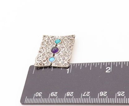 925 Sterling Silver Vintage Pendant SHABLOOL Gemstone Inlay Swirly Cut   PT24090
