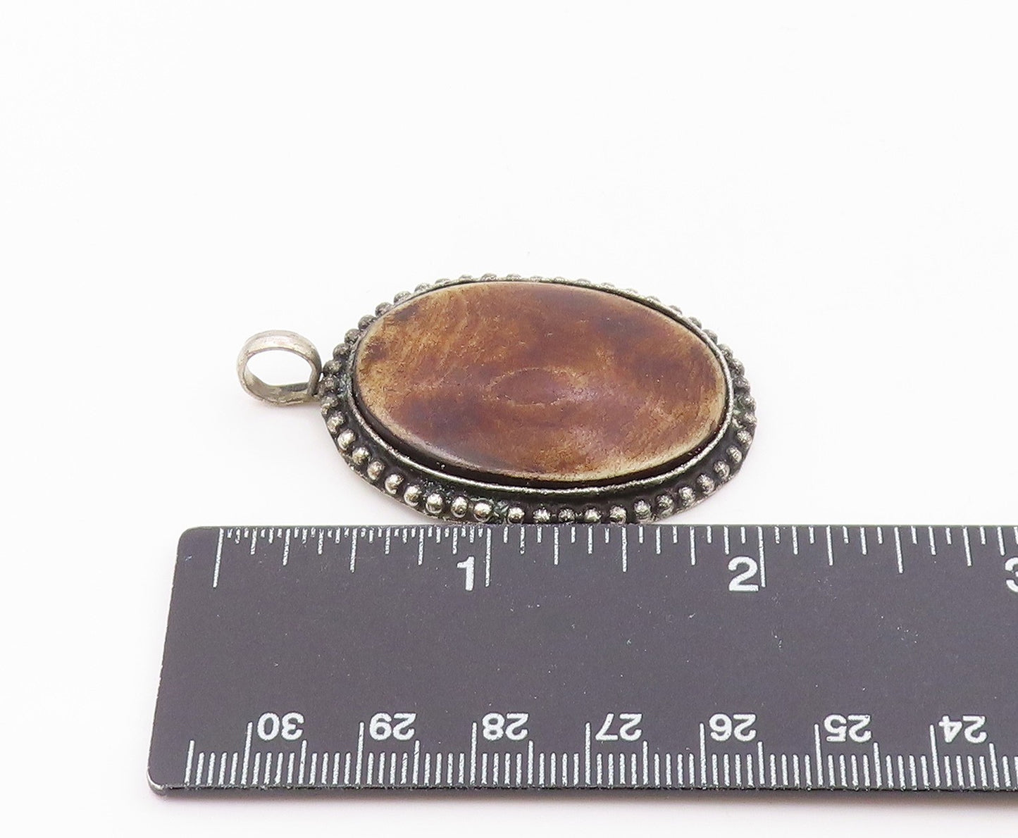 925 Sterling Silver  Vintage Brown Jasper Oxidized Bubble Trim Pendant  PT6743