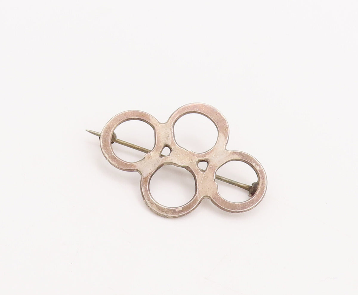 925 Sterling Silver Vintage Brooch Pin Minimalist Cutout Four Rings  BP11088