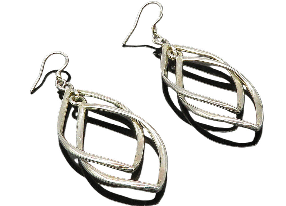 925 Sterling Silver  Vintage Shiny Double Pointed Oval Drop Earrings  EG5402