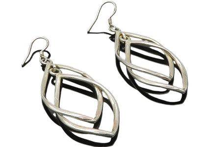 925 Sterling Silver  Vintage Shiny Double Pointed Oval Drop Earrings  EG5402