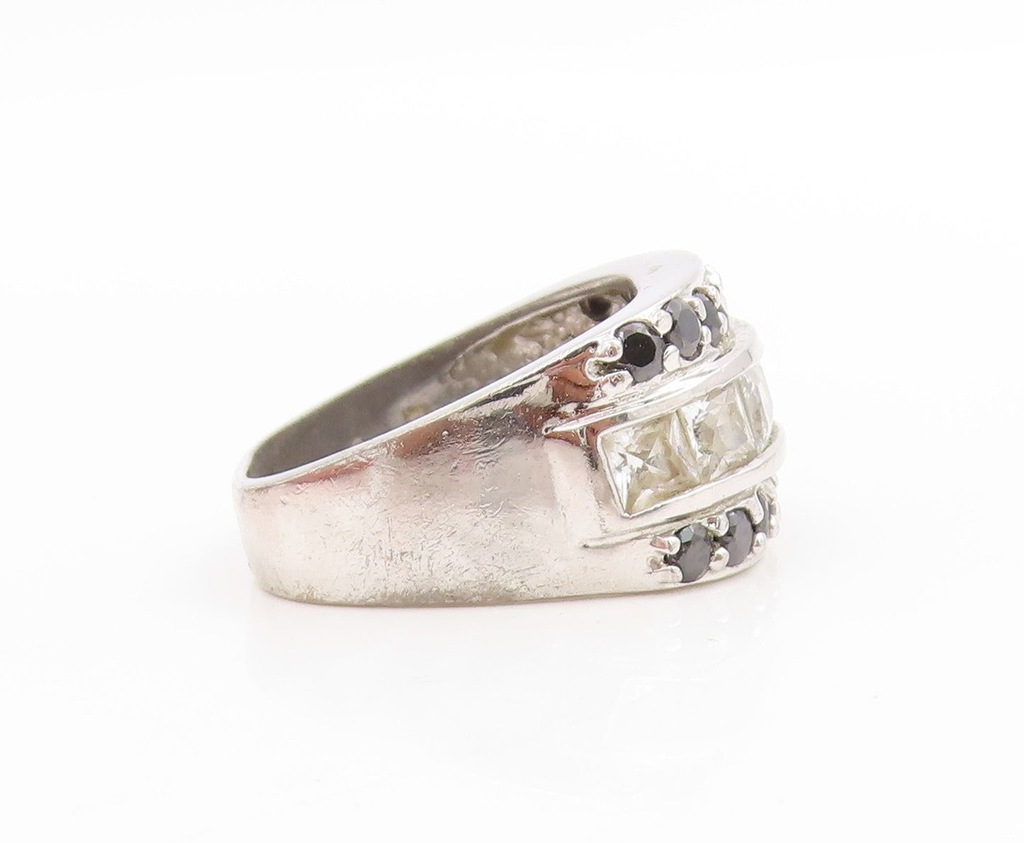 925 Sterling Silver Vintage Ring Triple Row CZ Statement Band  Sz 9  RG34040