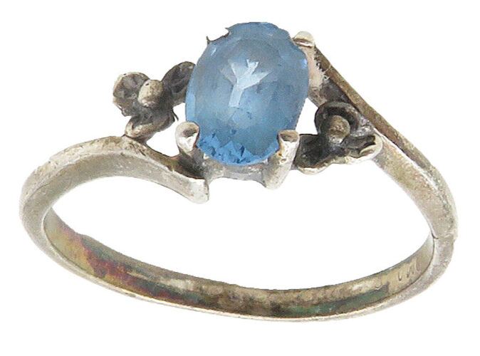 BOMA 925 Silver  Vintage Blue Topaz Floral Bypass Band Ring Sz 7  RG16552