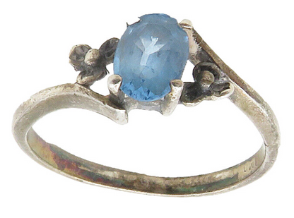 BOMA 925 Silver  Vintage Blue Topaz Floral Bypass Band Ring Sz 7  RG16552