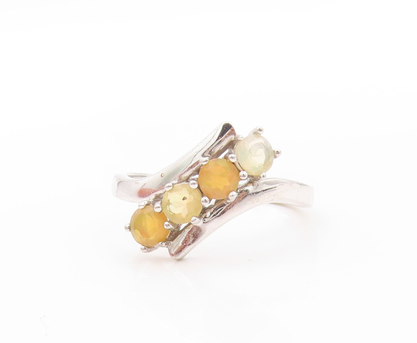 925 Sterling Silver Vintage Ring Modernist Round Fire Opal Band  Sz 9  RG32757