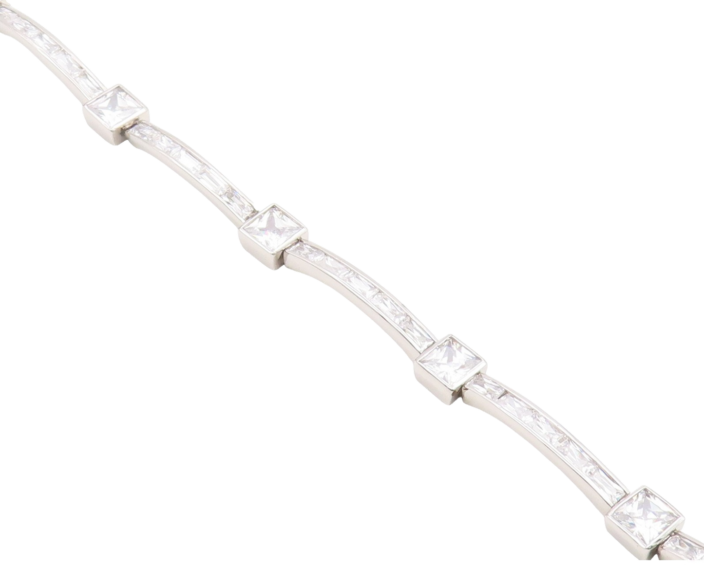 925 Sterling Silver  Vintage Shiny Cubic Zirconia Bar Chain Bracelet  BT8841