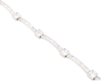 925 Sterling Silver  Vintage Shiny Cubic Zirconia Bar Chain Bracelet  BT8841
