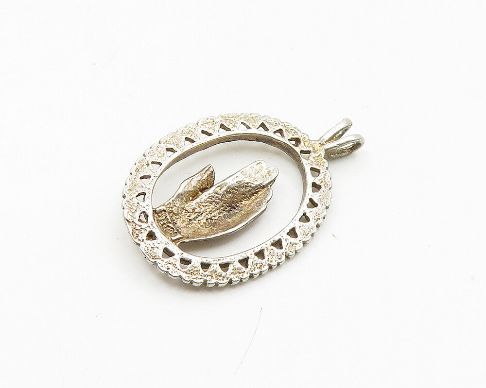 925 Sterling Silver  Vintage Prayer Hands Motif Oval Drop Pendant  PT14715