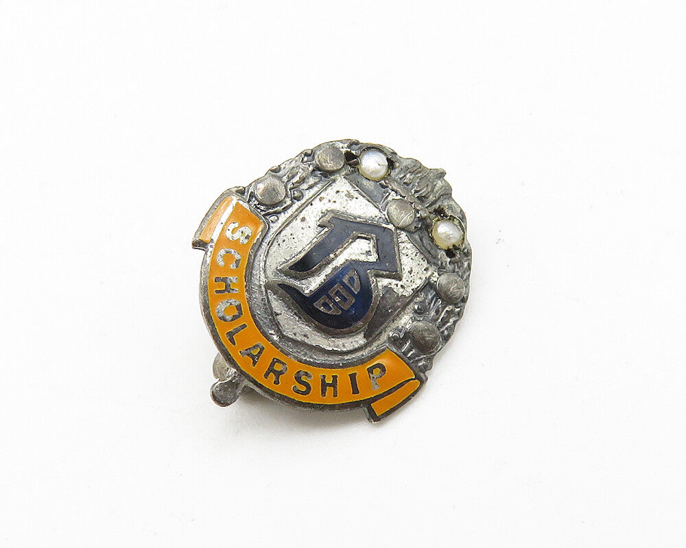 925 Sterling Silver  Vintage Petite Enamel Scholarship Brooch Pin  BP4202