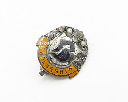 925 Sterling Silver  Vintage Petite Enamel Scholarship Brooch Pin  BP4202