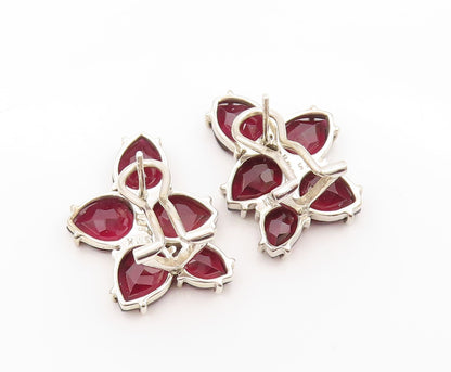 925 Sterling Silver Vintage Earrings Multi Drop Cut Garnet Clip on EG13399