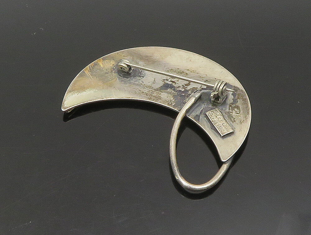 925 Sterling Silver  Vintage Modernist Crescent Moon Brooch Pin  BP9425