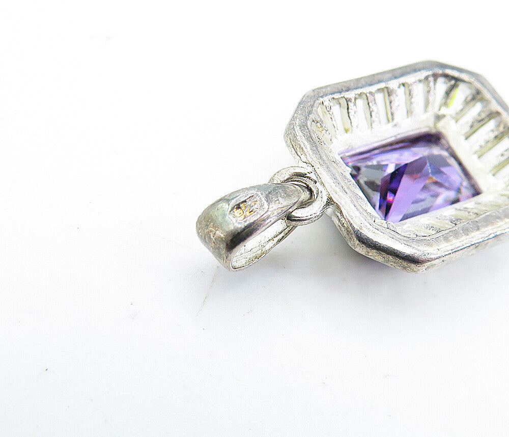925 Sterling Silver Vintage Purple & White Cubic Zirconia Pendant PT3775